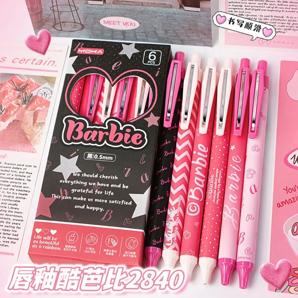 6pcs/set Kawaii Cute Barbie ST Quick-dry The 0.5 Mm Black Do Homework Diary Examination Gel Pen Pupil Stationery Festivals Gift