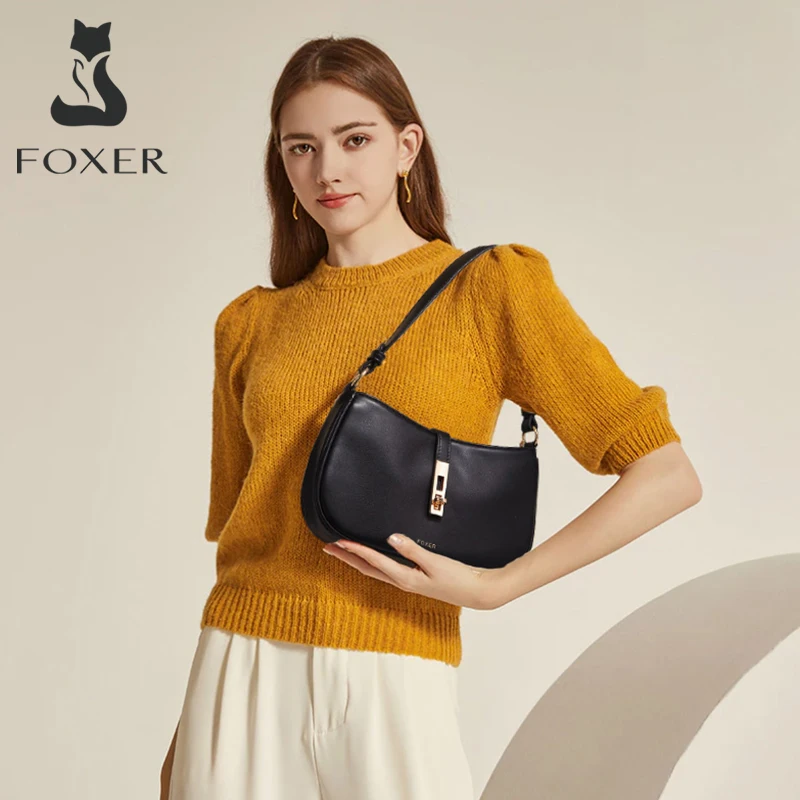 

FOXER Brand PU Large Capacity Handbag Women's Shoulder Bag 2025 Winter Female Underarm Bag Office Commuting Tote Bag Purse