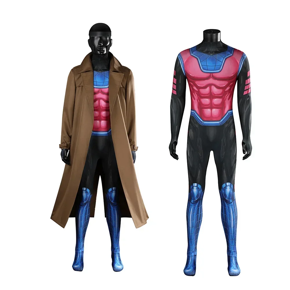 

Anime X-Men 97 Gambit Remy Etienne LeBeau Cosplay Costume Adult Mens Jumpsuit Coat Mask Suit Halloween Party Roleplay Outfits