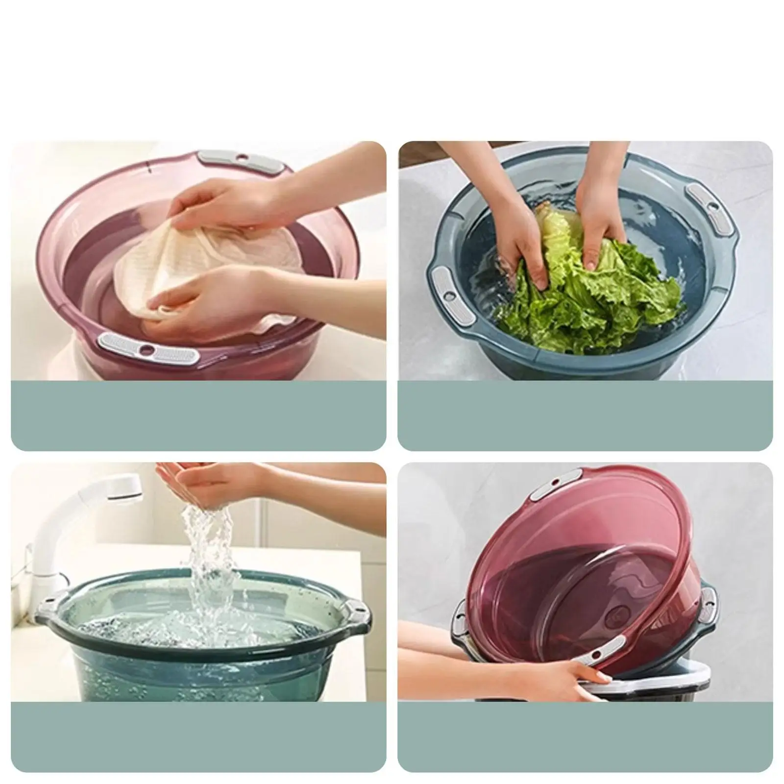3 Pieces Portable Wash Basin Dishpan Accessories Multi Use with Handle Laundry Basin for Vegetable Storaging Fruit Cleaning