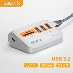 IDSONIX USB3.0 HUB with SD/TF Card Reader Multiple Slot USB3.2 GEN1 5Gbps High Speed Data Transfer HUB Dock Staion For Laptop PC