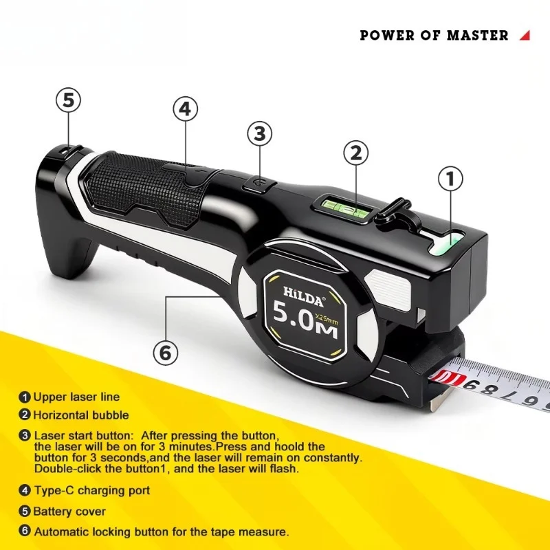 Laser Tape Measure 2 in 1 Digital Distance Finder Cross Line Level for Renovation Tool