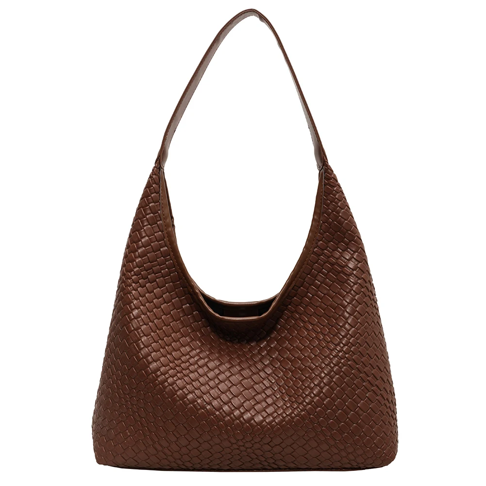 Women Large Shoulder Bag Casual PU Woven Tote Bag Trendy Satchel Hobo Bag Leather Armpit Handbag Commuting Bag