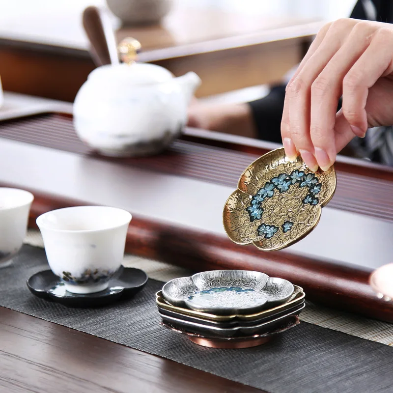 Japanese Antique Copper Coasters Retro Heat Insulation Cup Holder Mat Pad Chinese Kung Fu Gungfu Tea Ceremony Tea Trays Teaware