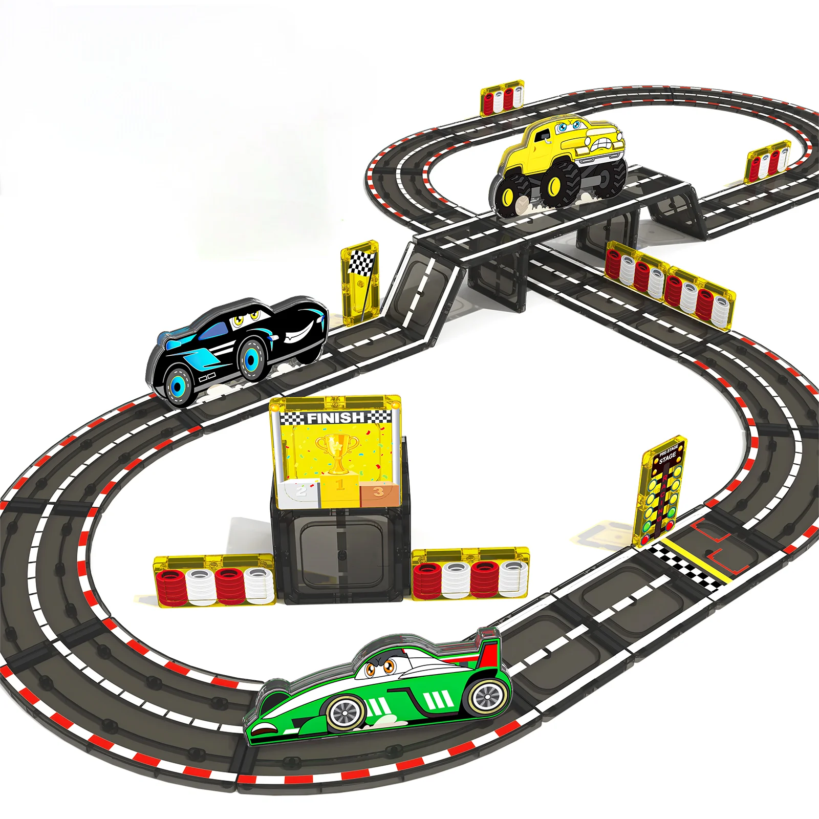 Magnetic Tiles Racing Track & Road Expansion Set with Car Toys, Magnetic Block Building Toys Games for Toddler Kids, STEM Montes