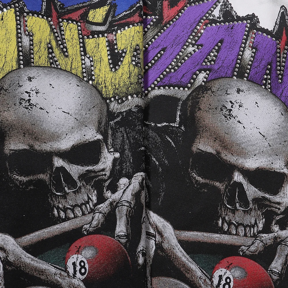 American Y2k Streetwear Skulls Art Graphic T Shirts Hiphop Street Style Terry Cotton Vintage Casual Man Clothe Short Sleeve Tees