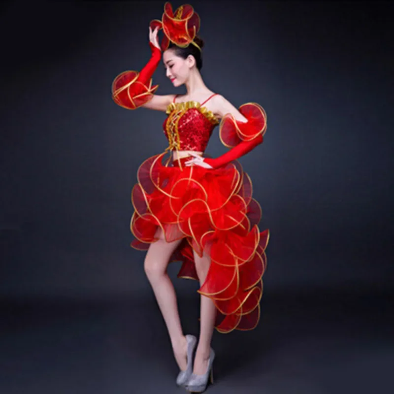 female Costume Modern Dance Clothing Jazz Dance Costumes Sequined Dresses Pink Adult Clothing Singer Dancer Star