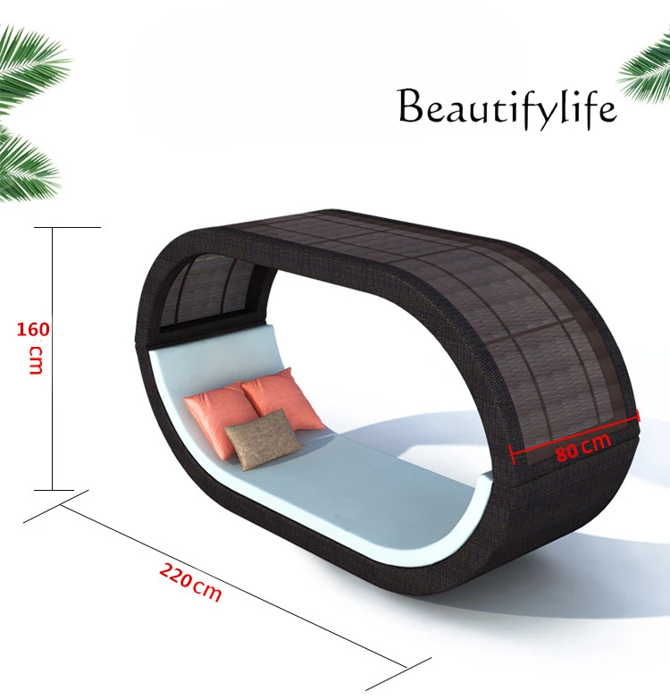 

round Bed Balcony Courtyard Villa Garden Beach Bed Lazy Ratten Bed Recliner Outdoor Leisure Large
