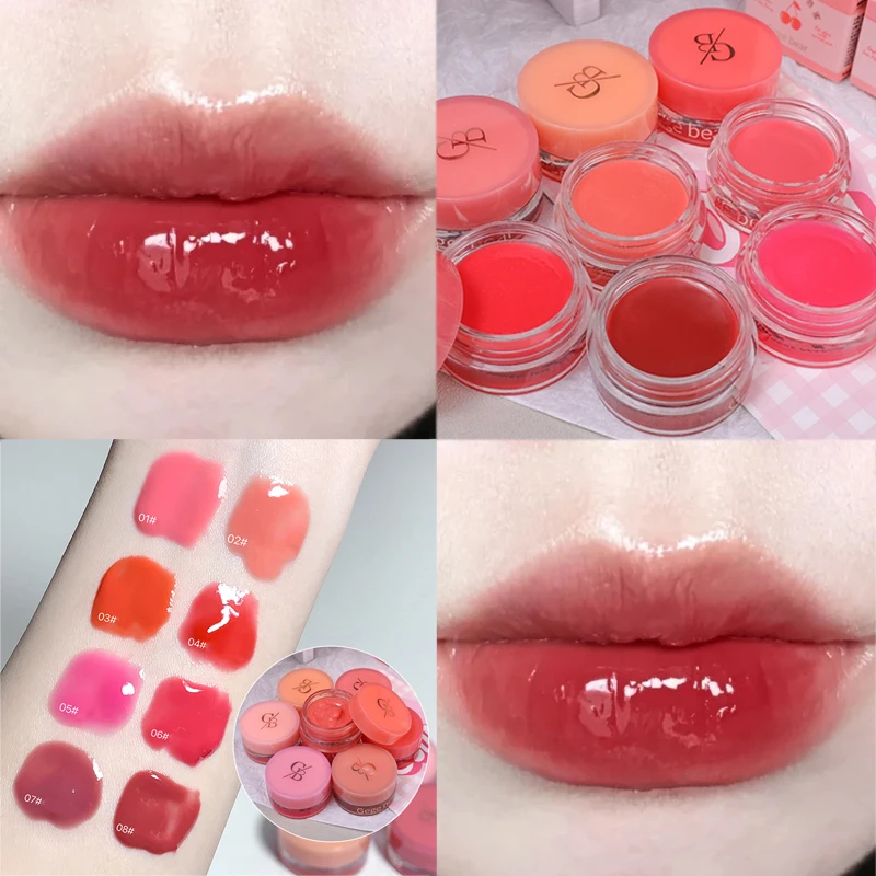 ลิปกลอสกระจกเจลลี่กระป๋อง8สีแยมลิปสติกสีติดทนนานให้ความชุ่มชื้นทำให้มีน้ำหนักเบาลิปกลอสแบบแข็งแต่งหน้า