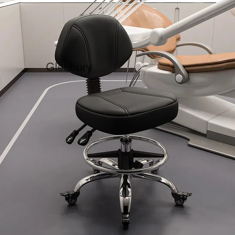 Dental Office Chair Leather Swivel Lift Adjustable Height Padded Backrest Chrome Metal Base Rolling Casters Dental