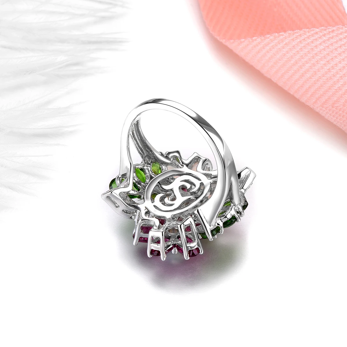Natural Rhodolite Garnet Opal Solid Sterling Silver Rings 4 Carats Genuine Multicolor Gemstone Diopside Gorgerous Fine Jewelrys
