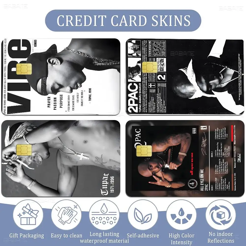 Pop Hip Hop Rapper 2PAC Credit Card Skin Stickers No Adhesive Residue Water Proof for VISA Credit Card Subway Access Card