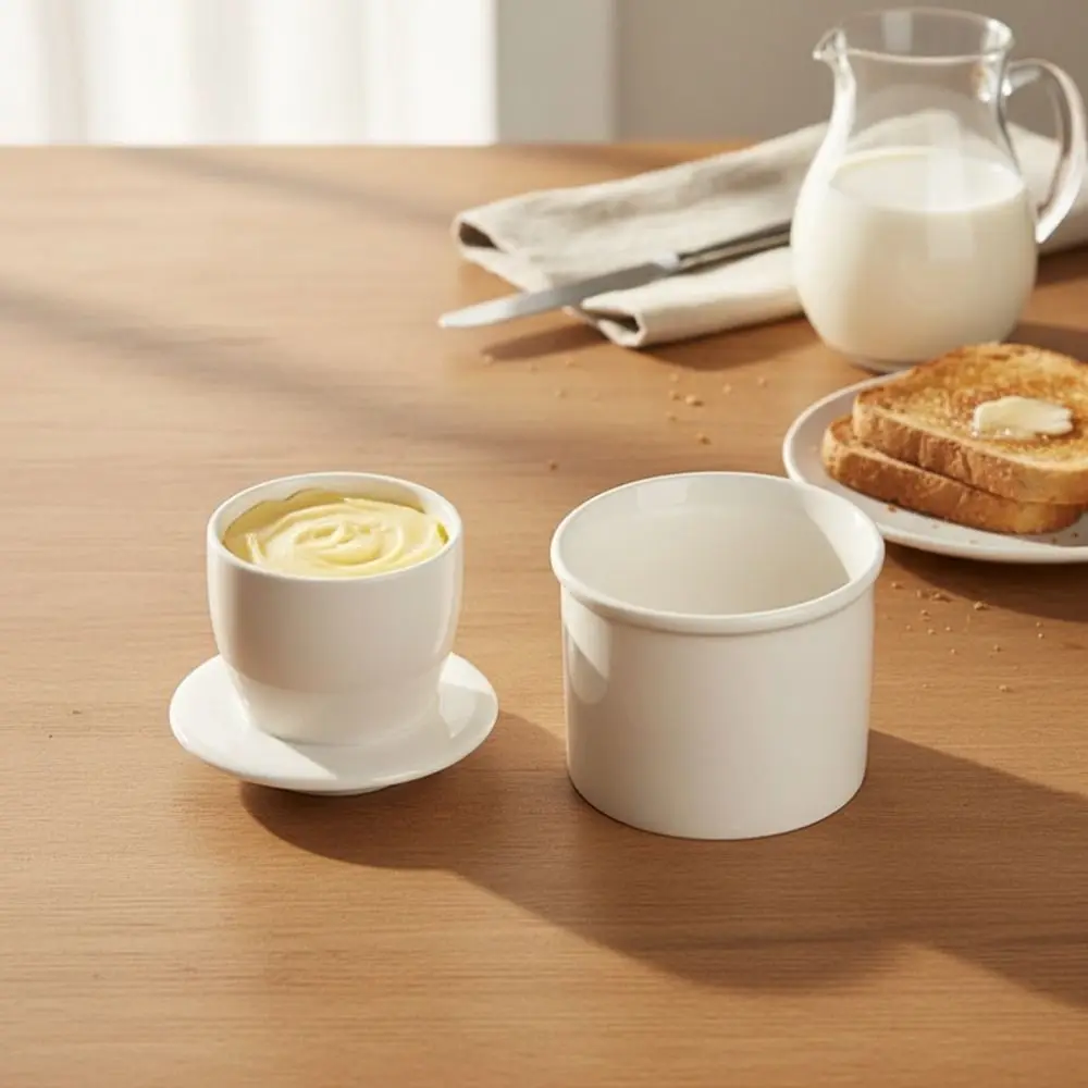 Cheese Cup Ceramic French Butter Crock Sealed with Lid Butter Cup Household Solid Color Butter Keeper Breakfast