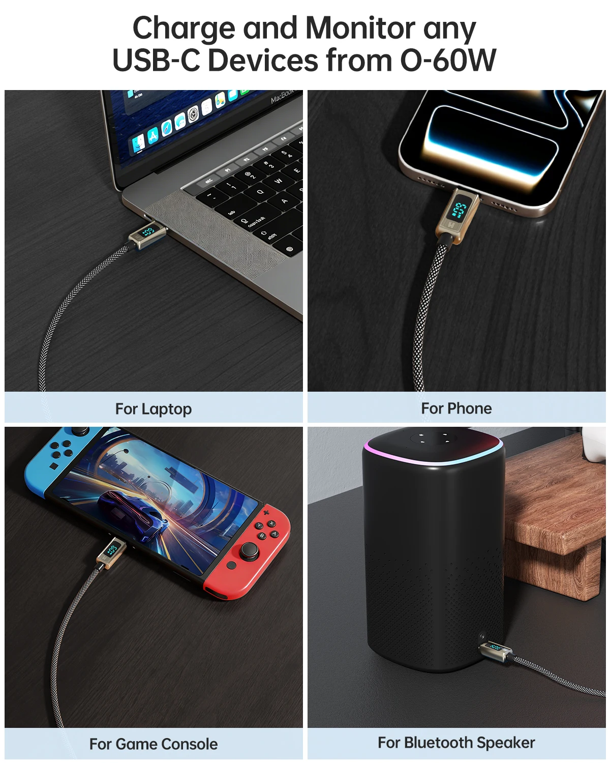 5/10Pack PD60W USB C To C Fast Charging Cable For Iphone18/18ProMax/17/16/15 With LED Display Nylon Braided Laptop TabletsCable