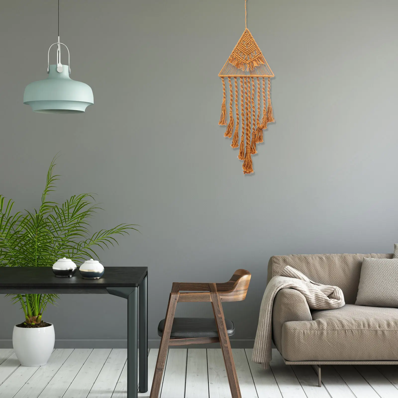 

Bohemia Style Handmade Macrame Woven Wall Hanging Triangle Tassel Tapestry Wall Decor Bedroom Living Room Unique Ornament