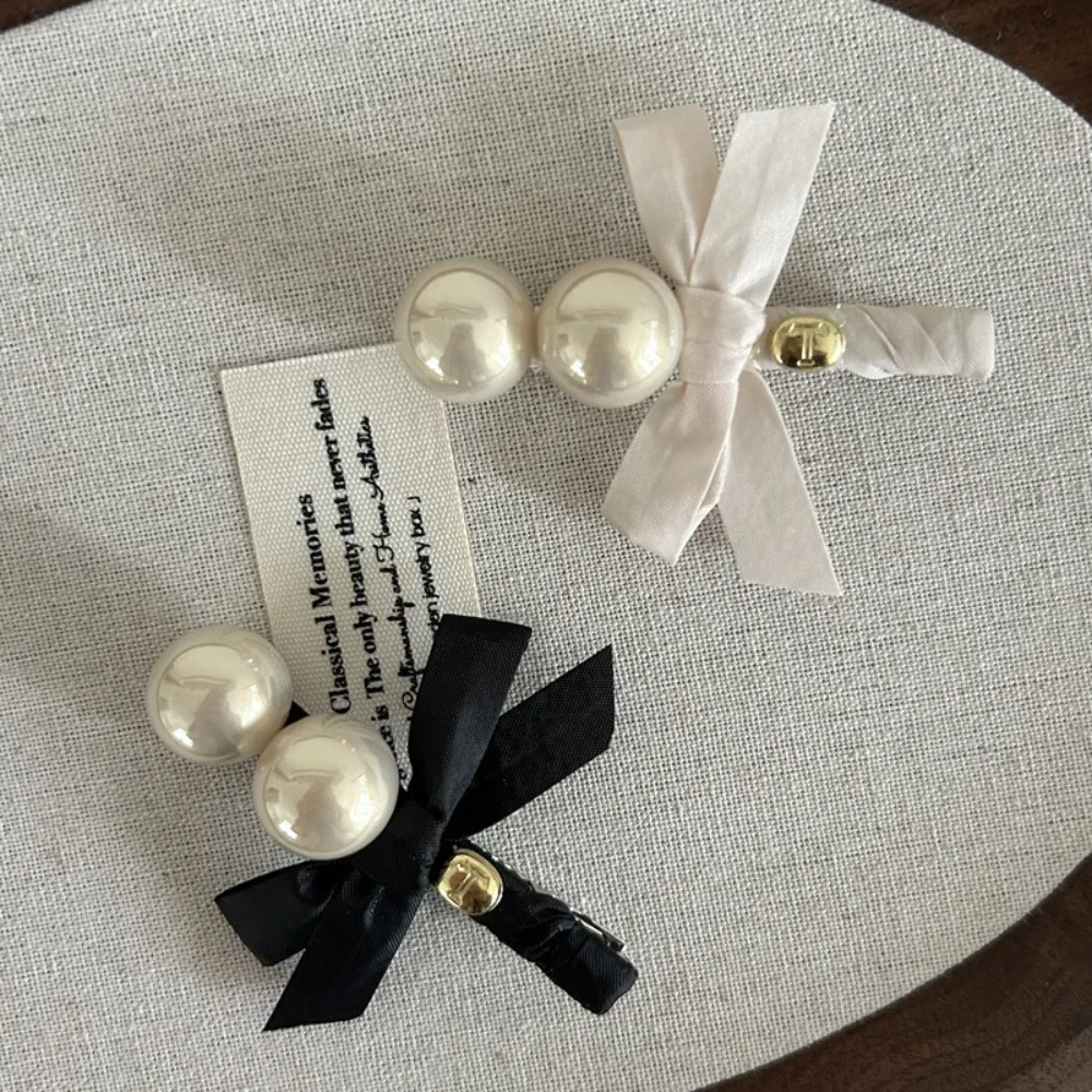 1Pc Korean Japanese Pearl Bow Side Clips, Duckbill Bangs Hair Clamps for Women, Elegant Non-Slip Daily Styling Accessories