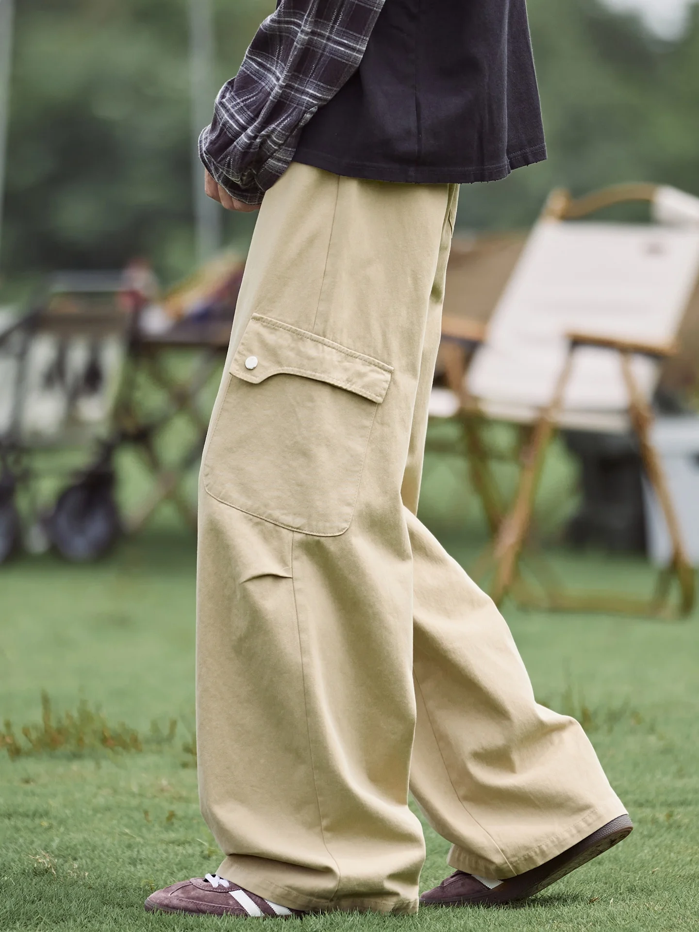 

American Khaki Work Pants Men's Loose Wide Leg Japanese Retro Multi ket Casual Paratrooper Pants Cotton Straight Leg Casua...