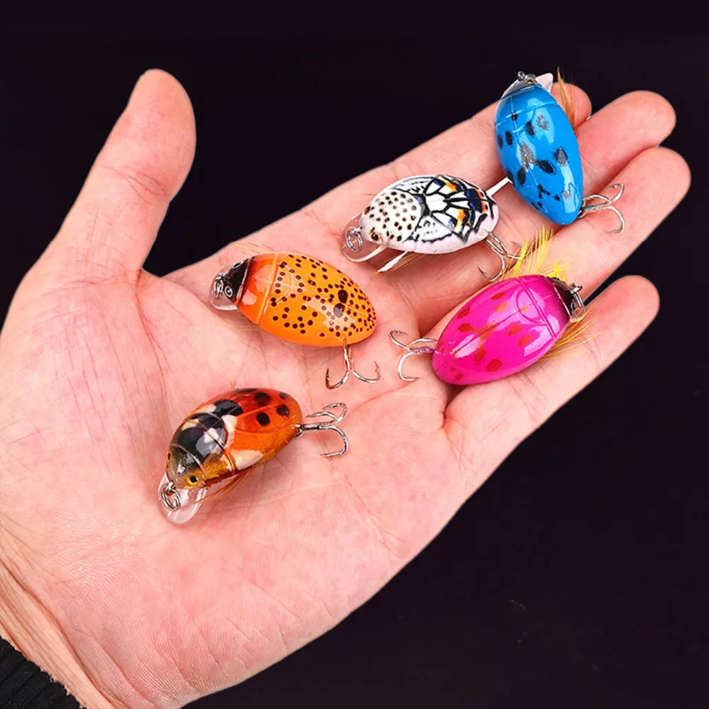 5개입 낚시 미끼 바다 무당벌레 크랭크 플로팅 워블러 인조 무당벌레 낚시 미끼 하드 베이트 배스 잉어 낚시 액세서리