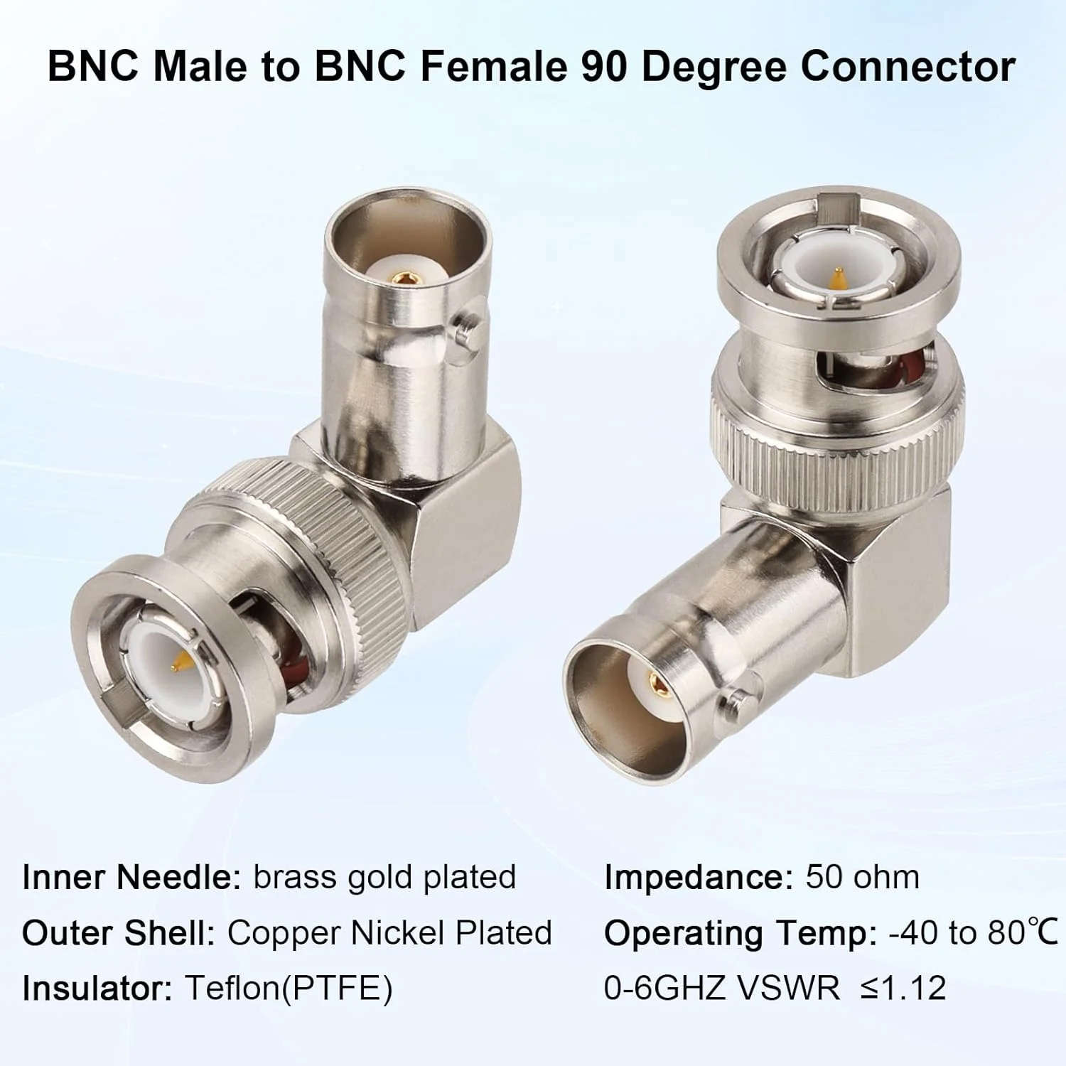 BNC Male to Female Adapter 50 Ohm BNC Right Angle Connector for 3G/6G HD SDI Cable Switcher CCTV Video Transmitter Camera System