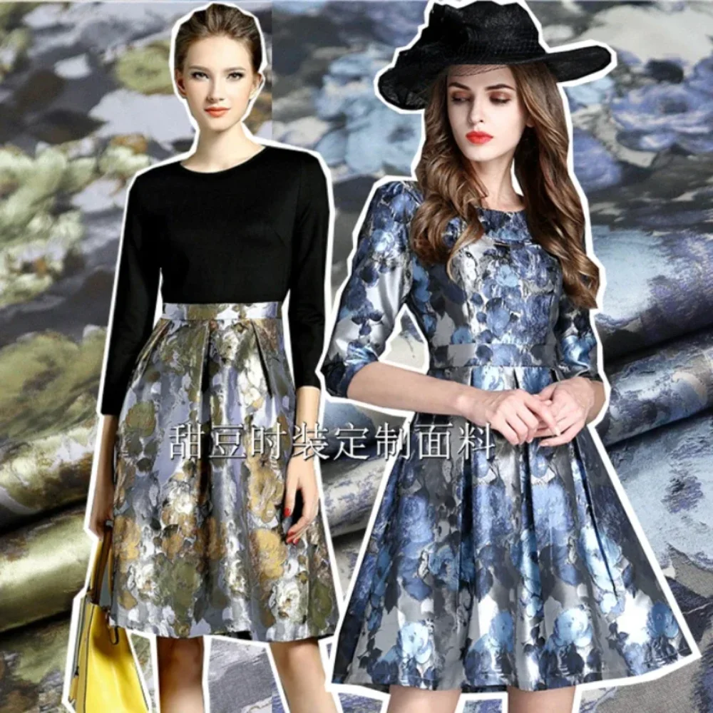 

Yarn Dyed Brocade Jacquard Fabric Oil Painting Style Peony Dress Suit Coat Clothing European Brand Fashion Design Sewing Cloth