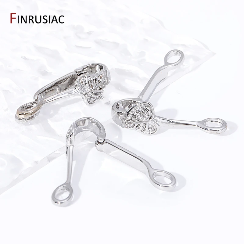 Trendy Rhodium Plated Brass Leaf Pendant Bail Connector,Floral Hinged Necklace Enhancer For DIY Necklace Making Accessories