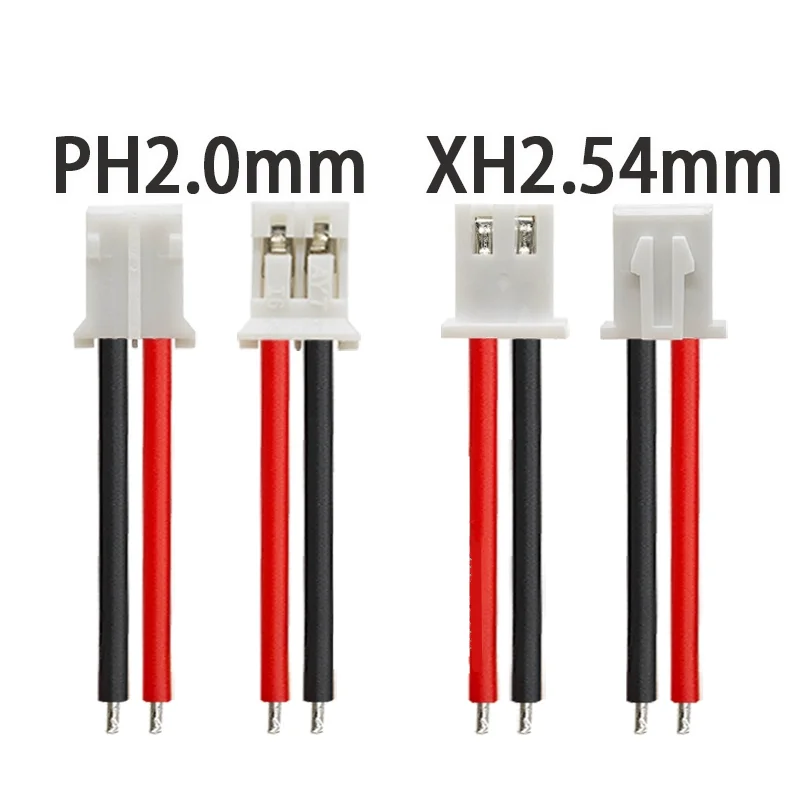 10pcs 1.25 PH2.0 XH2.54 Single Head Terminal Wire Connections Red/Black，Black/Red Length Options 50-500mm for Electronics