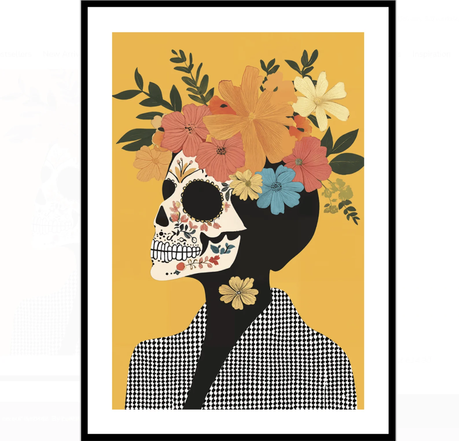 Mexican Floral Sugar Skull Wall Art Canvas Prints Posters Decor, Boho Vintage Wall Decor for Bedroom, Living Room, Bar, Cafe
