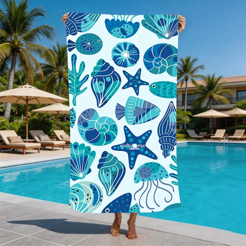Vertical Stripe Tropical Lemon Drink Sunglass Hibiscus Shell Graphic Print Microfiber Quick Dry Cute Summer Pool Beach Towel