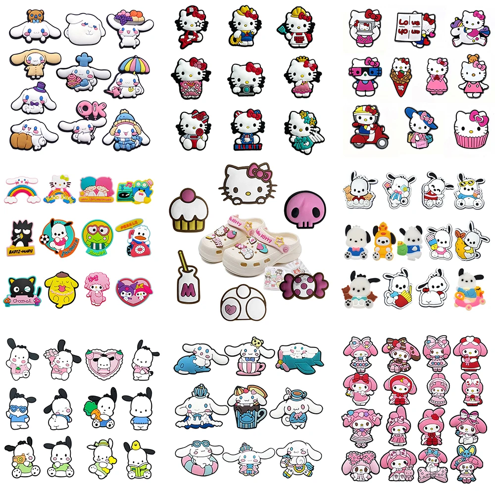 9-20pcs Sanrio Cinnamoroll Hello Kitty Shoe Charms Set For Bubble Slides Clogs Sandals,PVC Shoe Decorations Accessories Buckle