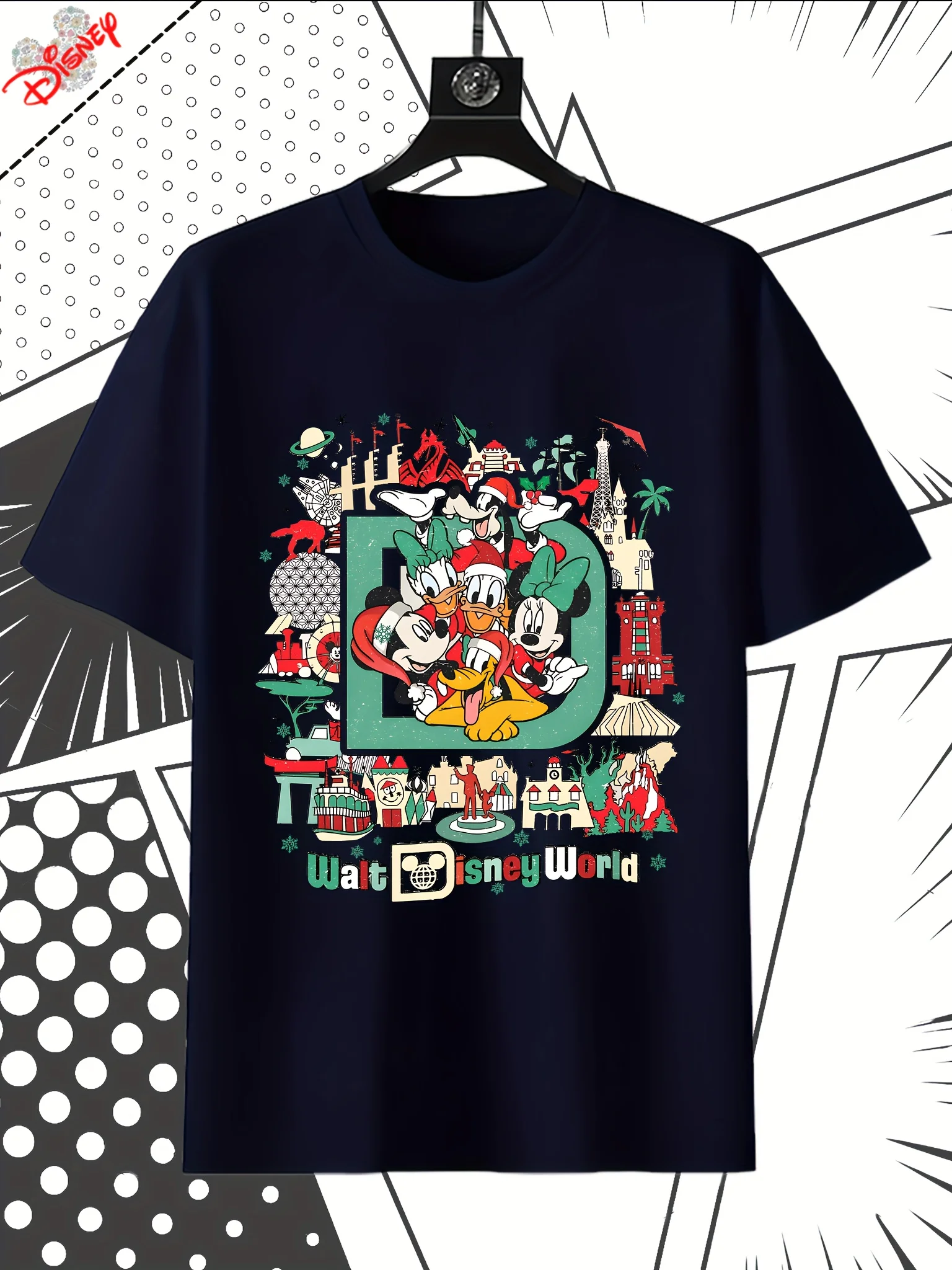 تي شيرت ديزني للرجال، 100% قطن، نمط عتيق لعيد الميلاد من ديزني، هدية مثالية للرجال، طراز مريح، كم قصير #5
