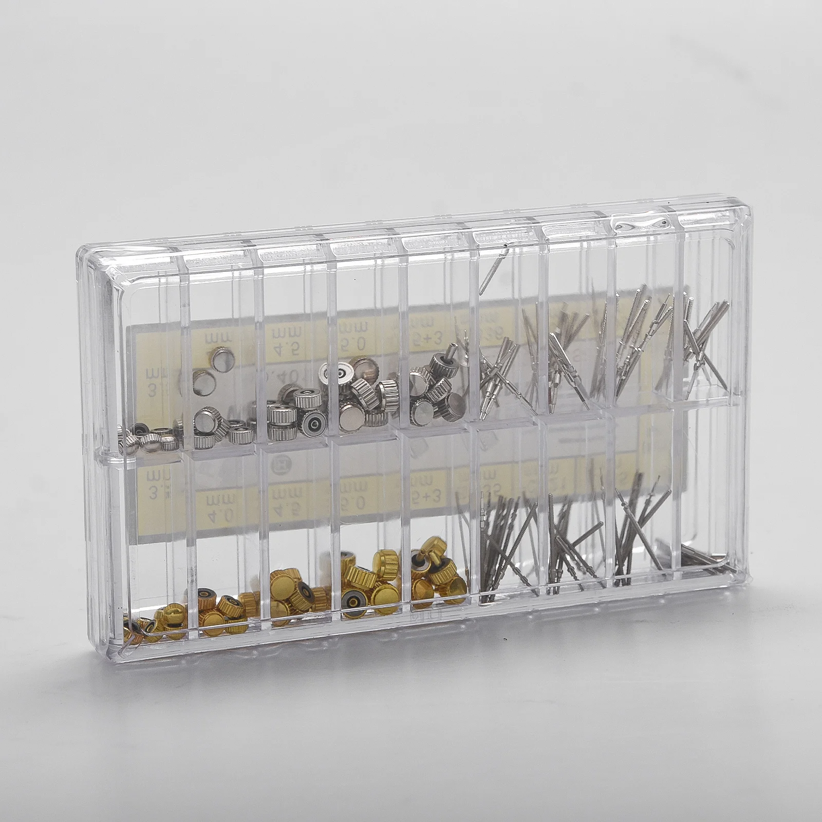 170Pcs Watch Stem Extender Watch Crowns Stainless Steel Different Sizes Mixed Box Assortment Set Watch Repair Watchmakers Tools