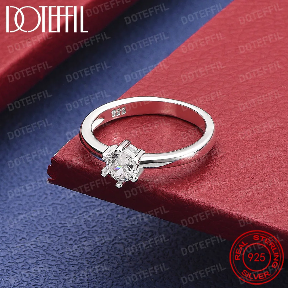 925 Sterling Silver Classic inlay Six Claw Crystal Ring Woman Wedding Engagement Charm Party Jewelry