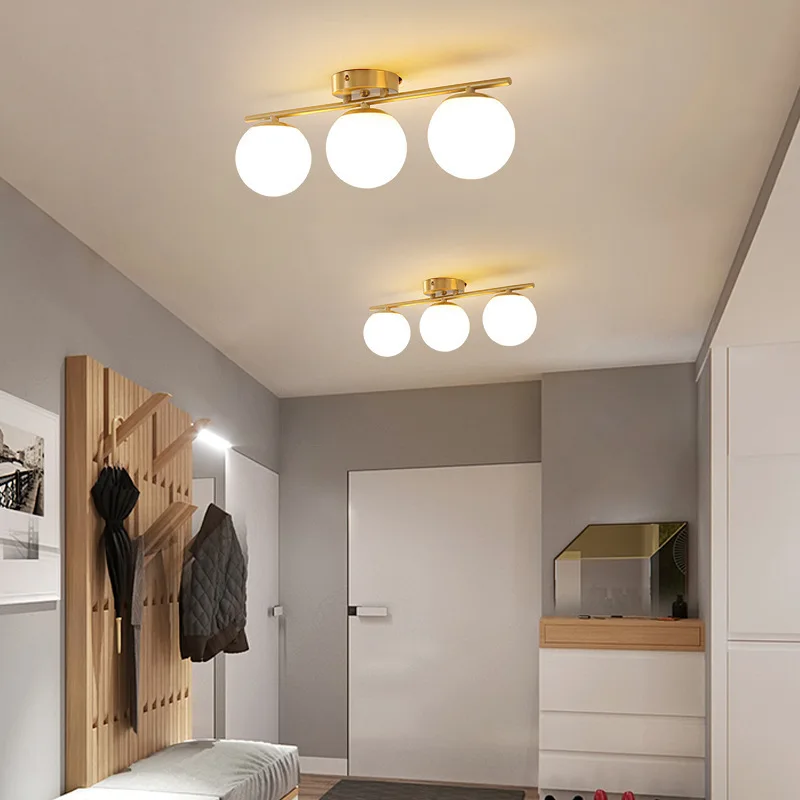 

Скандинавский современный кремовый стиль, потолочный светильник для гостиной, молочно-белый стеклянный шар, спальня, современный коридор, стеклянный светильник для прохода