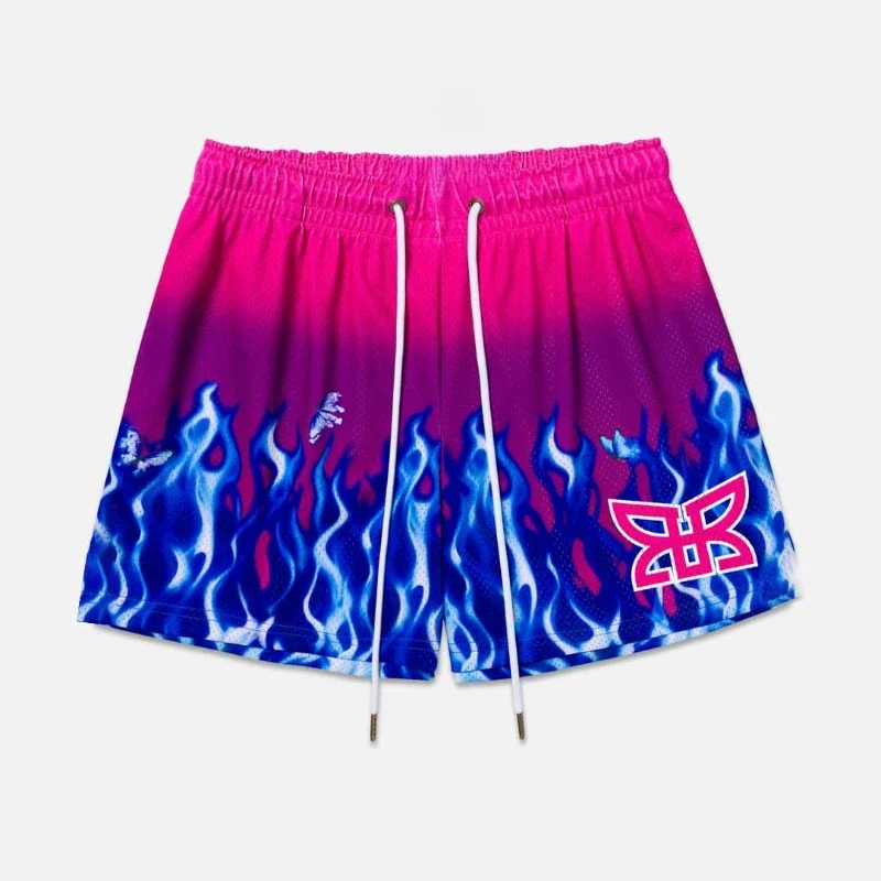 

New Summer Men's Sports Shorts Comfortable Casual Breathable Loose PINK FLAMES Shorts Children Adult Beach Shorts Y2K Streetwear