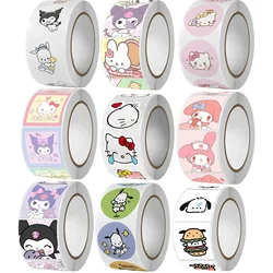 MINISO-rollo de pegatinas de Sanrio para niños, calcomanías de dibujos animados Kawaii Kuromi Hello Kitty P Cinnamoroll, regalo de recompensa, juguete de decoración, 500 piezas