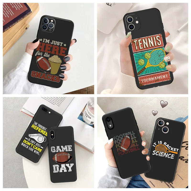 Silicone Black Phone Cases for iphone 16 Pro Max 7 8 14 15 Plus SE XR 11 12 13 Mini 15Pro Tennis Fashion God Rugby Soft Cover