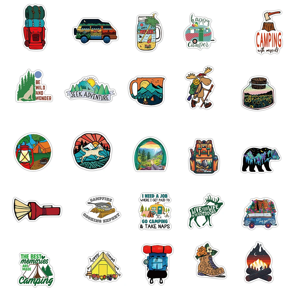 10/30/50PCS Outdoor Travel Camping Graffiti Cartoon Stickers Luggage Guitar Laptop PVC Waterproof Kid Toys Cool Sticker Decal