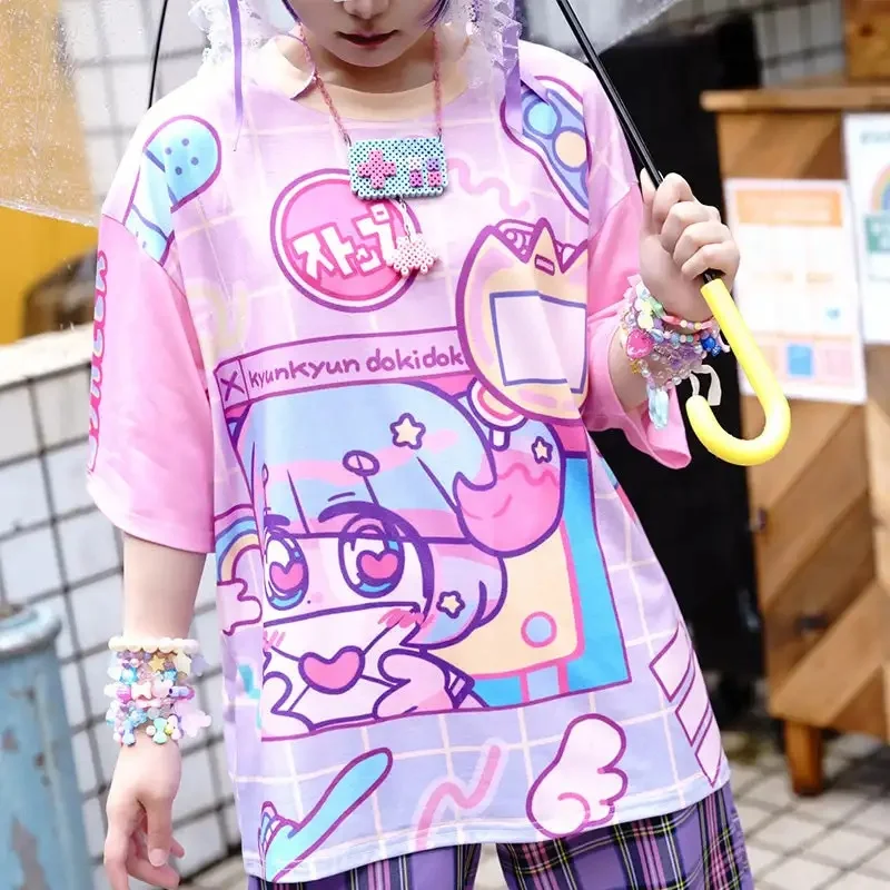 Adult and Children's Dopamine Harajuku-style Y2K Anime 3D All-over Print T-shirt, Dreamy Macaron Loose Casual Short Sleeves