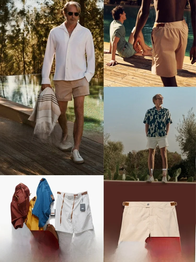Italian Luxury Men's Metal Nylon Pleated Casual Summer Shorts Fashionable All-Match Commuting Pants Straight Leg mid Waist