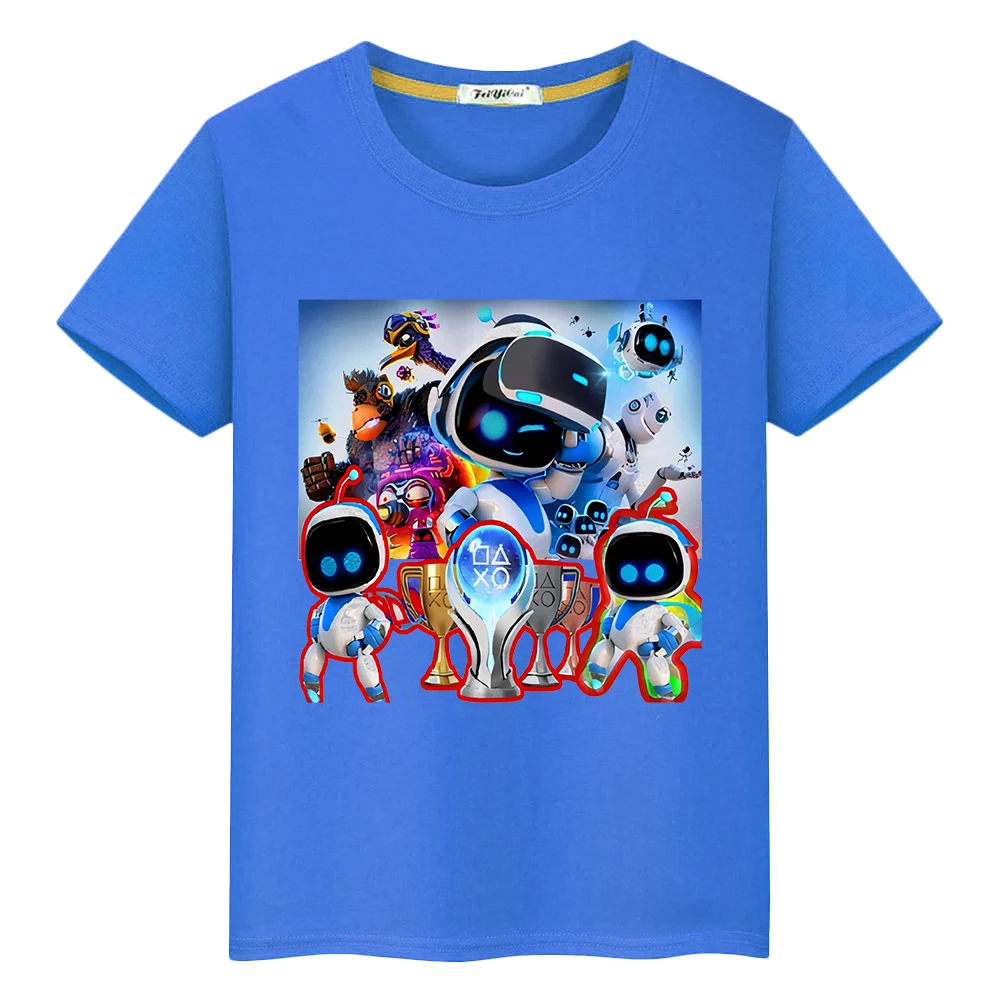 Game Astro Bot print t shirt for kids boy 10years 100%Cotton anime Short y2k one piece Kawaii Tops Cartoon t-shirt girls clothes