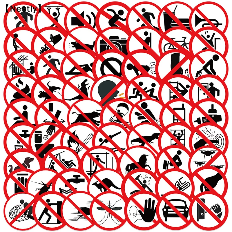 62pcs Funny Warning Stickers Danger Banning Sign DIY Decal Car Scooter Motorcycle Suitcase Violation Sticker Classic Toy〔Nest〕