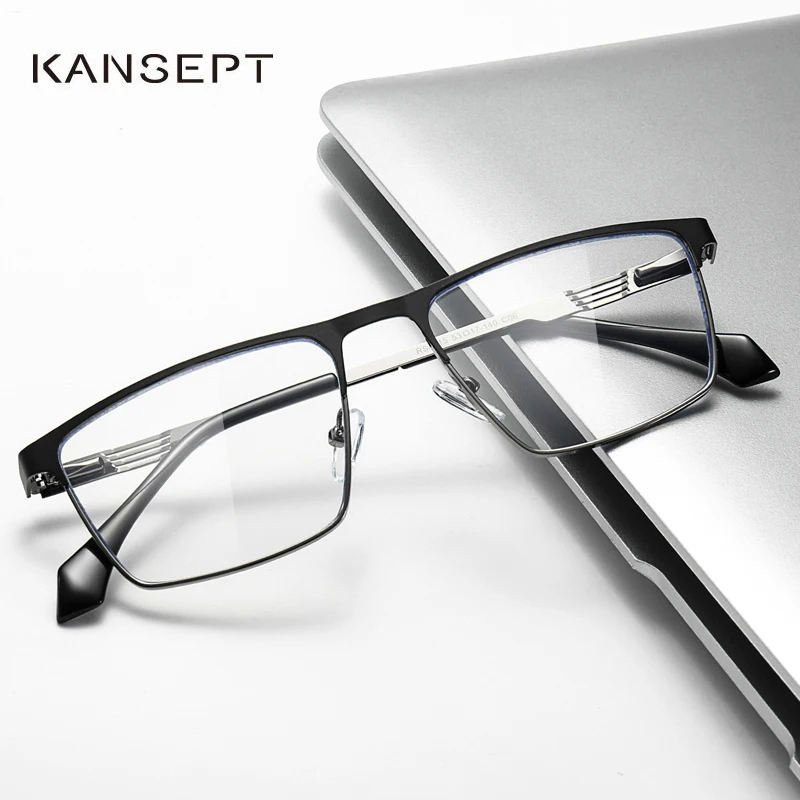 KANSEPT New Metal Eyeglasses Square Frame Business Casual Anti-blue Light Reading Glasses Men\'s Prescription Customized #6915