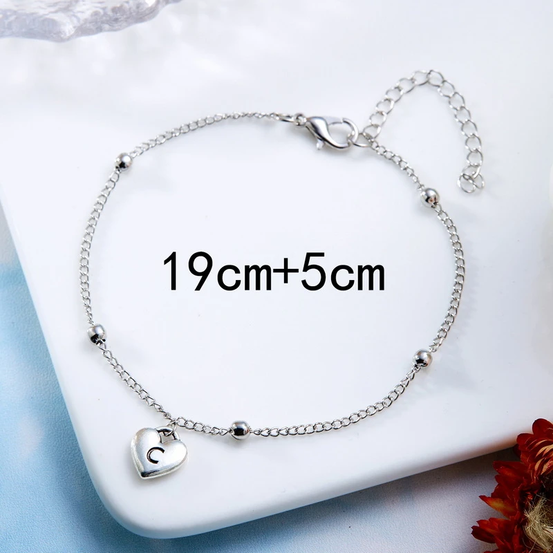 Tobilleras con letras iniciales de A-Z para mujer, colgante de corazón de Color plateado, tobillera con 26 alfabeto, pulsera en la pierna, pie, joyería para fiesta en la playa