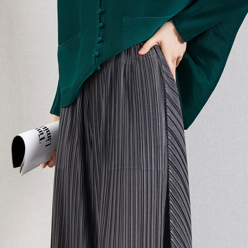 Miyake Pleated Trousers For Women 45-75kg Summer New Solid Color Solid Color Stretch Loose Irregular Casual Wide Leg Pants