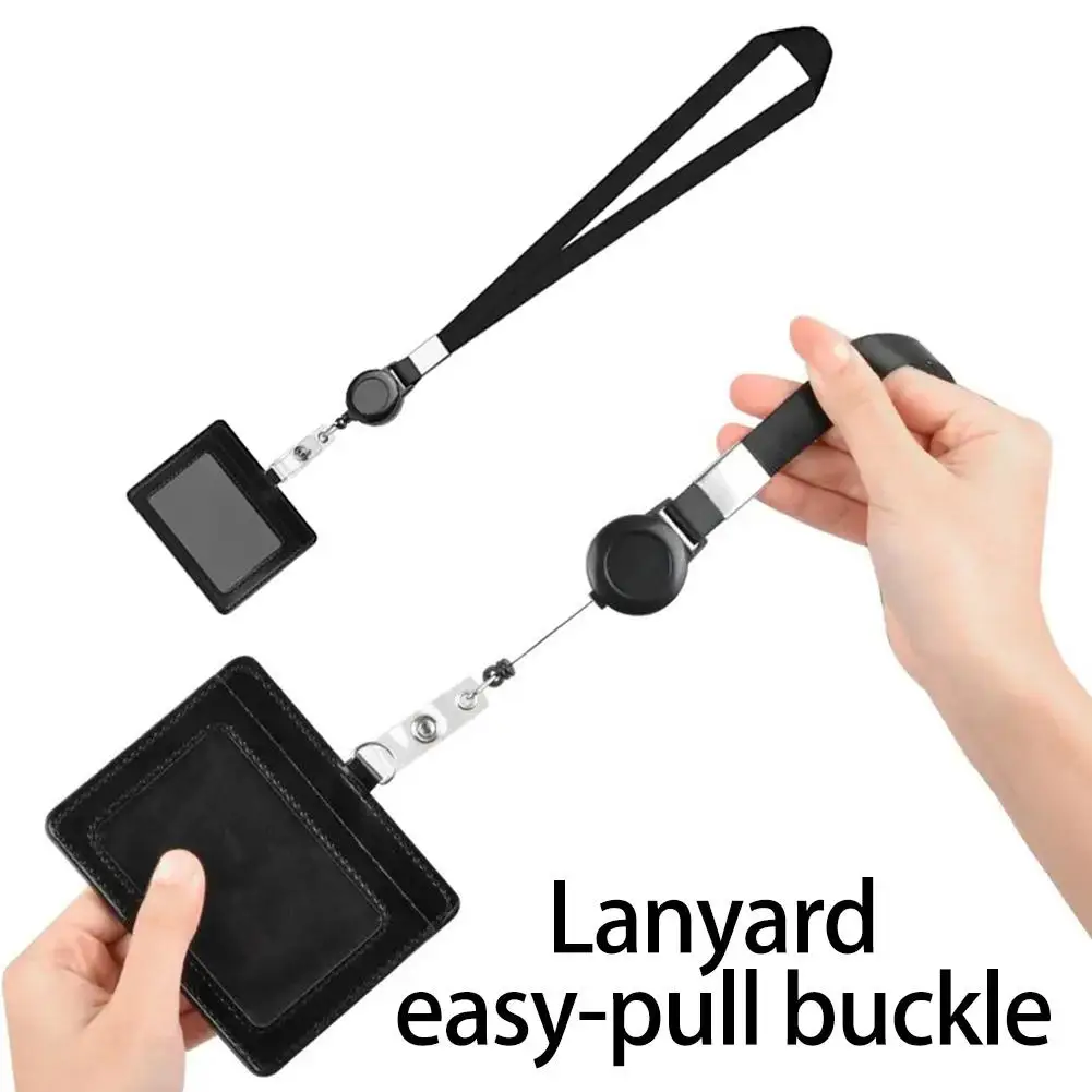 2KindPU Leather Pass Work Card Cover Working Permit Case Sleeve Badge Holder Black ID Tag Lanyard For Staff Card Clip Neck Z4K8