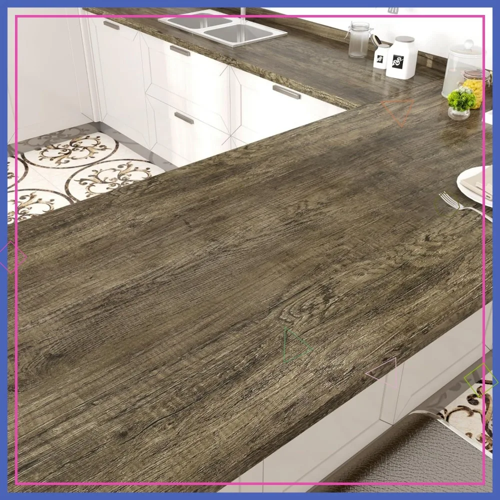 กระดาษติดเคาน์เตอร์ลายไม้สีน้ำตาลขนาด 24x394 นิ้ว กันน้ำ ลอกออกได้ สำหรับห้องครัว โต๊ะ และตู้