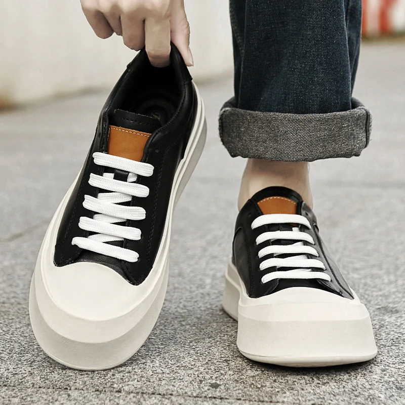 Cowhide men's sneakers Handmade breathable men's shoes High quality men's casual shoes New white slip-on shoes Men's