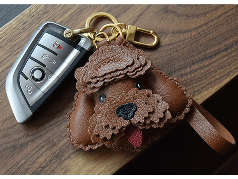 Handgefertigter Echtleder-Taschenanhänger Teddybär Schlüsselanhänger Welpen und Hunde Kleiner Pudel Schlüsselring mit Geschenkbox – Detail 6