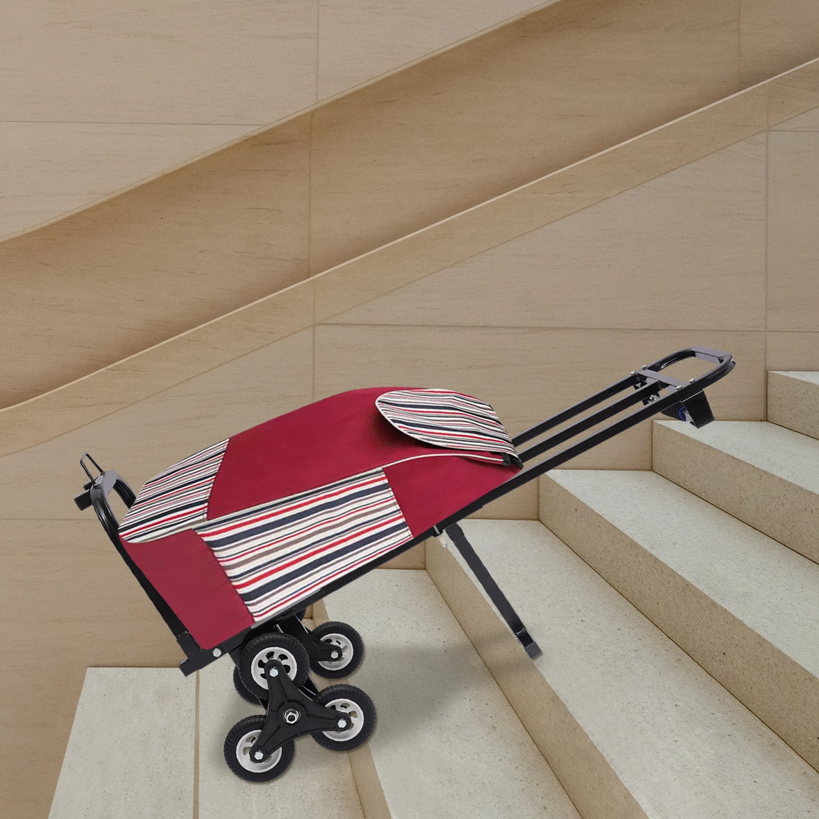 Foldable Stair Climbing Cart – Durable Steel Frame with Adjustable Height and Secure Binding for Easy Transport