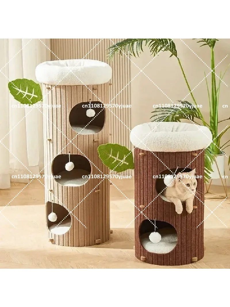 Multi-layer Felt Cat House Tree Stump Design Scratch Resistant Cat Scratching Board Pet Furniture Indoor Playhouse